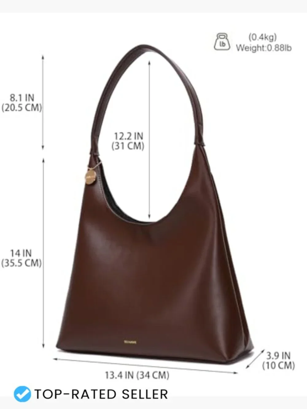 Slouchy Hobo Bag Vegan Leather Women's Shoulder Tote Purse Chocolate Brown Work